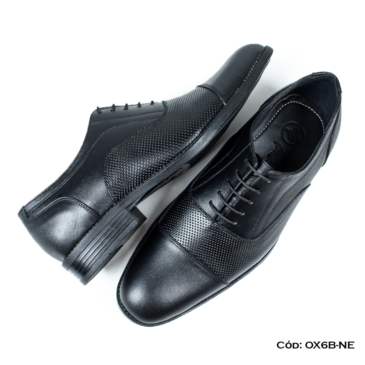 (OX6B-NE) Calzado de vestir, estilo Oxford, cuero natural, negro, horma exacta | de patas