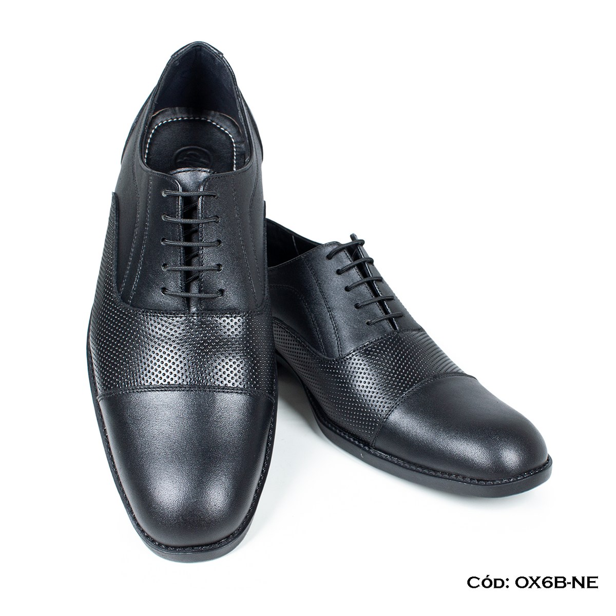 (OX6B-NE) Calzado de vestir, estilo Oxford, cuero natural, negro, horma exacta | de patas