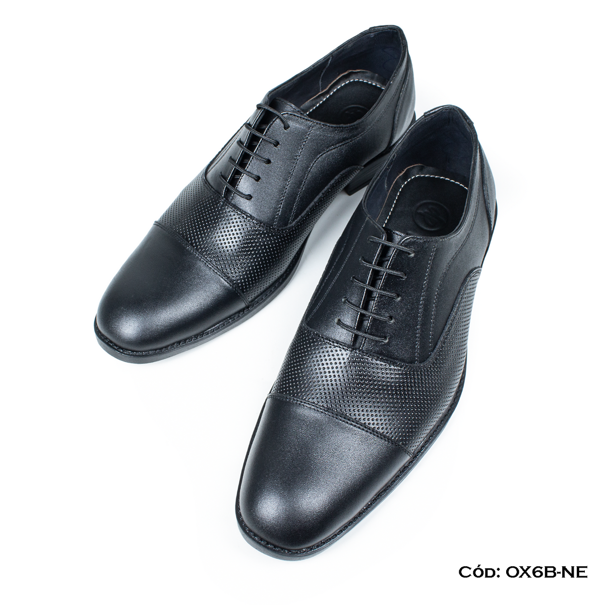 (OX6B-NE) Calzado de vestir, estilo Oxford, cuero natural, negro, horma exacta | de patas