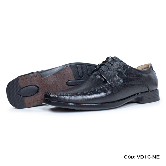 (VD1C-NE) Calzado de vestir para hombre, Derby cuero natural, negro, suela PU, horma exacta | de patas