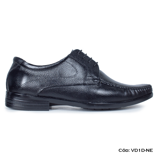 (VD1D-NE) Calzado de vestir para hombre, Derby cuero natural, negro, suela Caucho, horma exacta | de patas