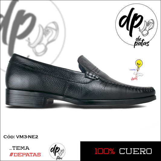 Mocasín de vestir, full cuero, suela de caucho (VM3-NE2) horma grande