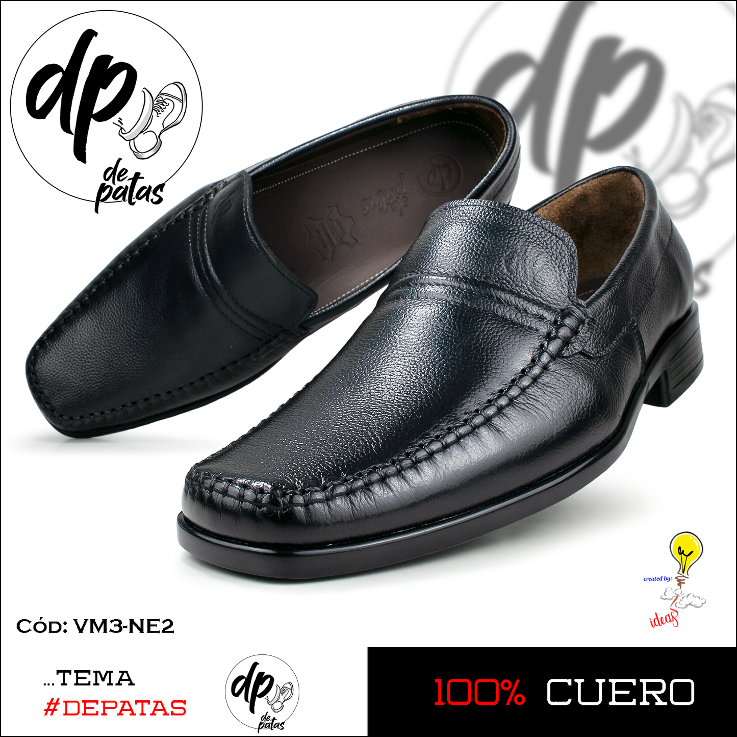 Mocasín de vestir, full cuero, suela de caucho (VM3-NE2) horma grande