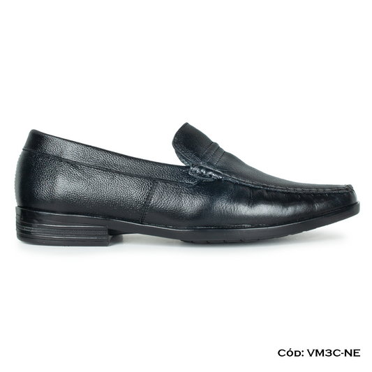Mocasín Cuero Lustrable Negro Suela Caucho — Horma Exacta (VM3CNE)