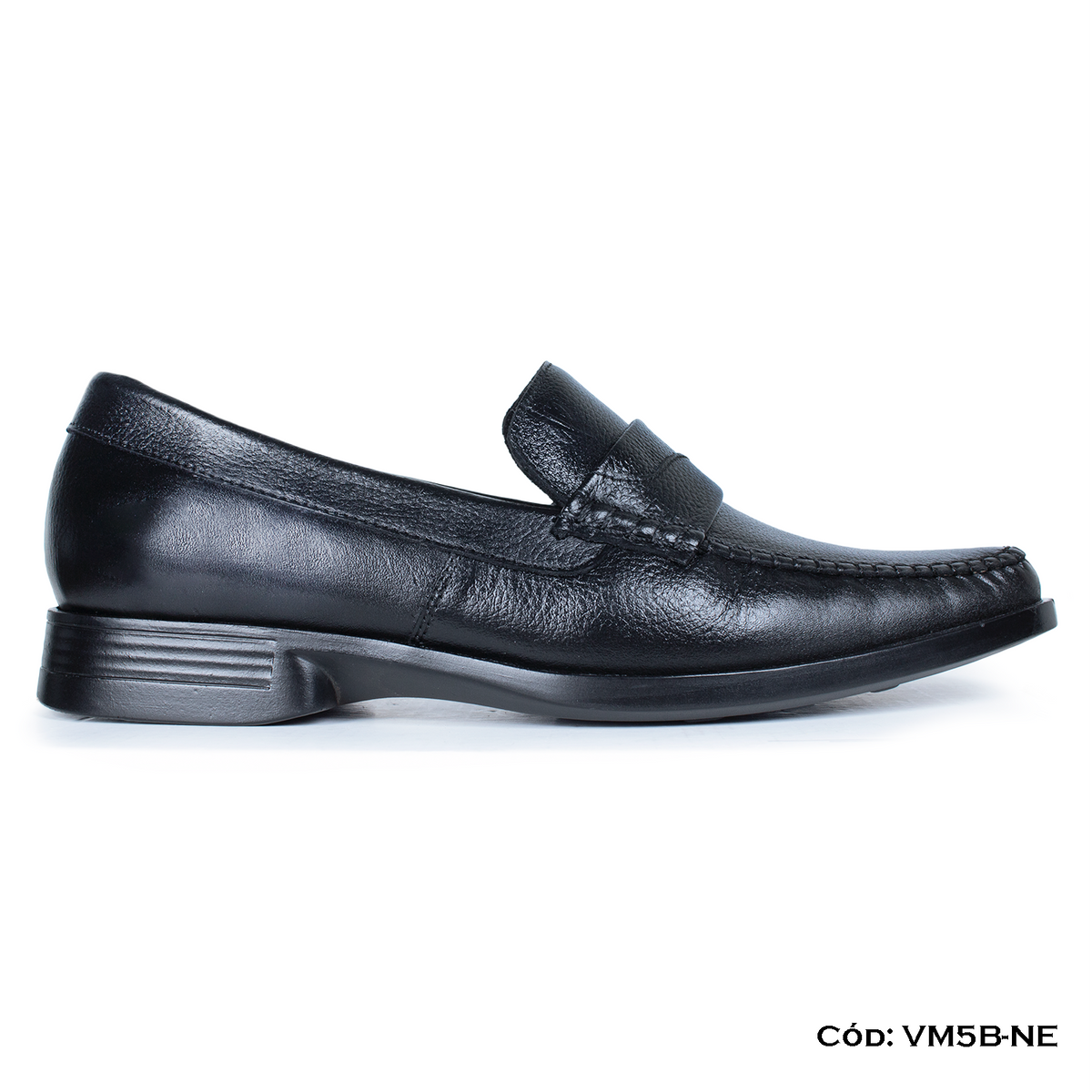 (VM5B-NE) Mocasín Cuero Lustrable Negro Suela PU / Caucho — Horma Exacta | De Patas