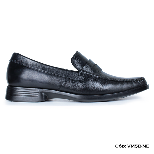 (VM5B-NE) Mocasín Cuero Lustrable Negro Suela PU — Horma Exacta | De Patas