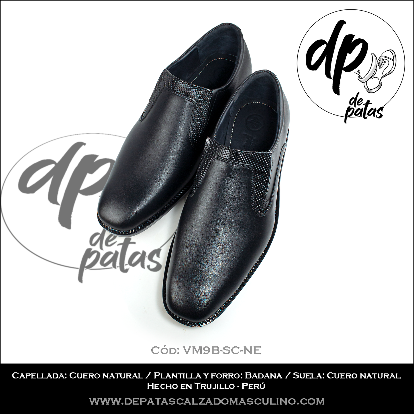 Mocasín de vestir full cuero/badana y suela de cuero (VM9B-SC-NE) horma grande