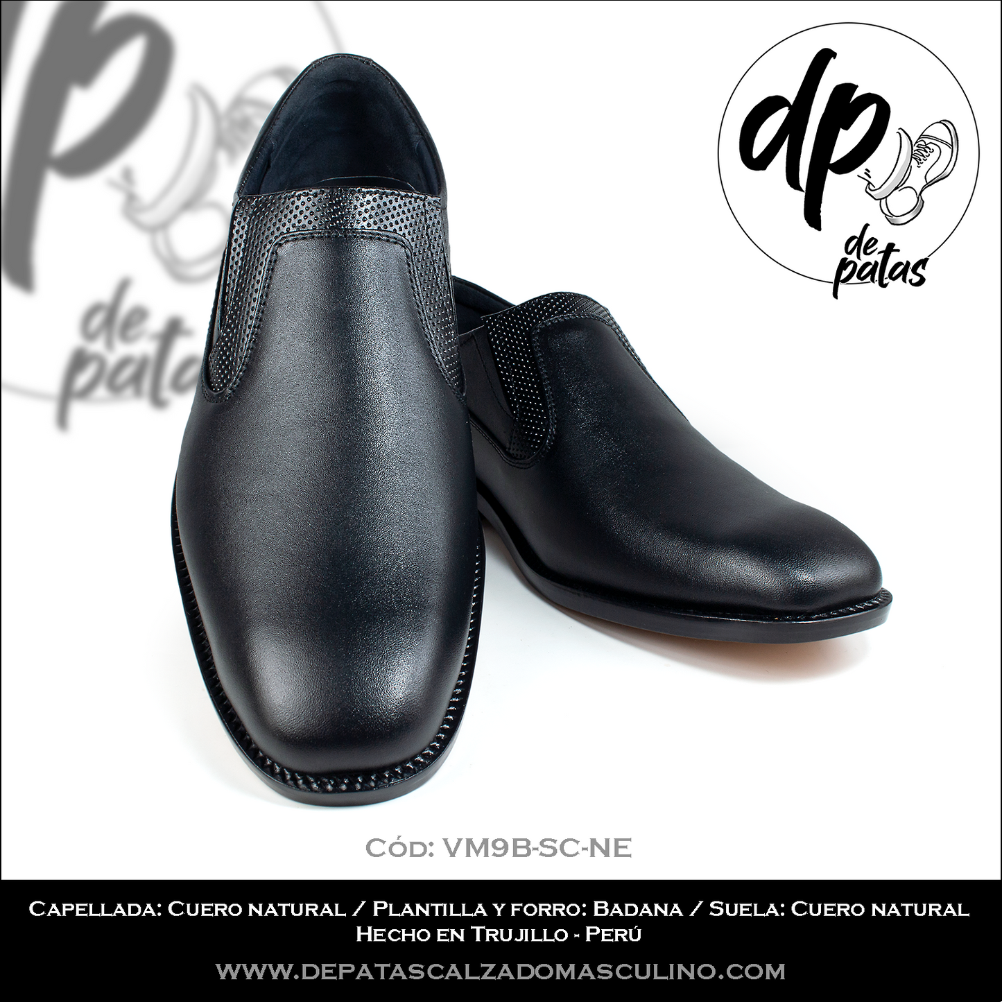 Mocasín de vestir full cuero/badana y suela de cuero (VM9B-SC-NE) horma grande