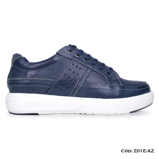 (Z01E-AZ) Zapatilla azul de cuero para hombre, urbano, full badana, suela EVA, horma exacta | de patas