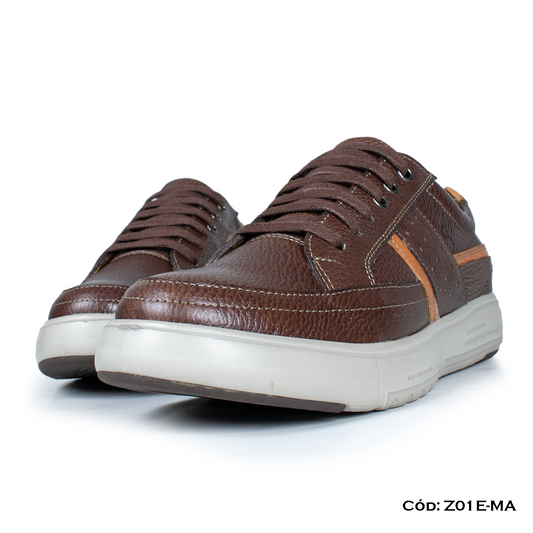 (Z01E-MA) Zapatilla marrón de cuero para hombre, urbano, full badana, suela EVA, horma exacta