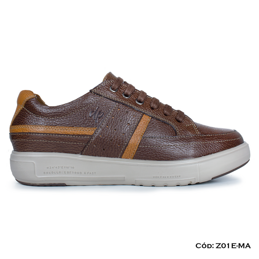 (Z01E-MA) Zapatilla marrón de cuero para hombre, urbano, full badana, suela EVA, horma exacta