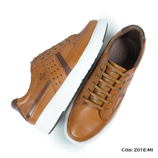 (Z01E-MI) Zapatilla miel de cuero para hombre, urbano, full badana, suela EVA, horma exacta | de patas